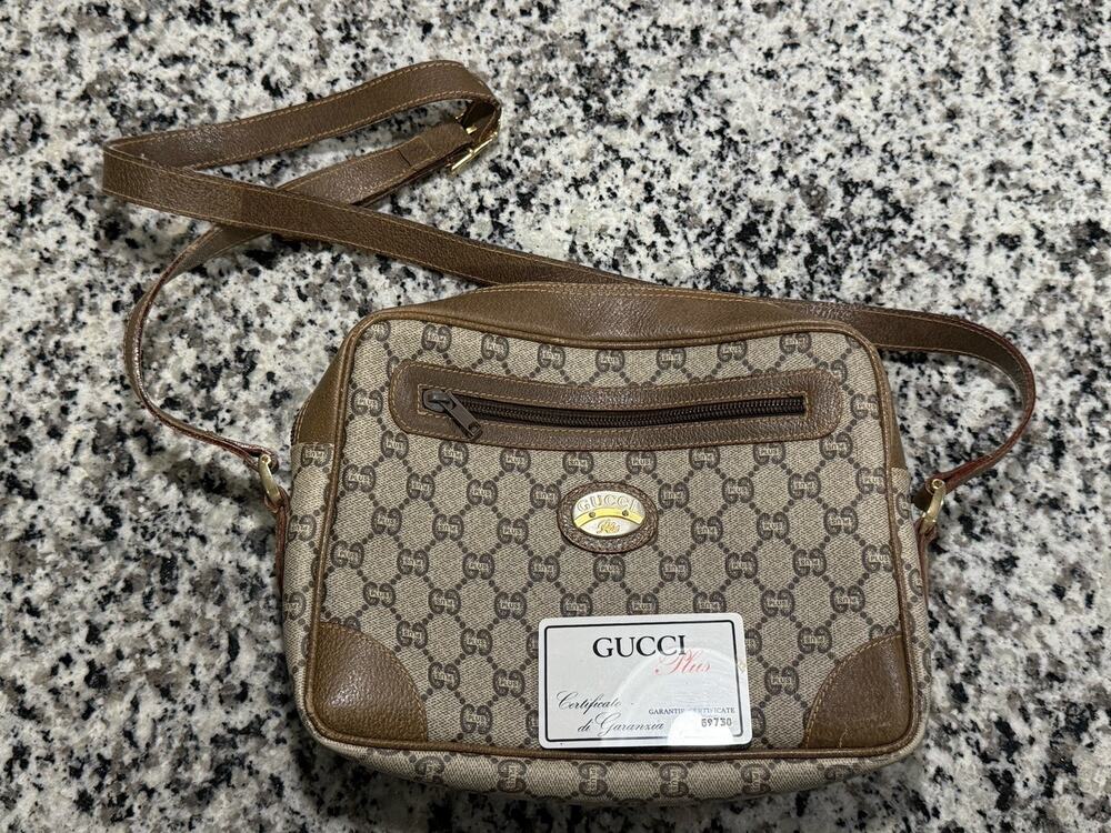 GUCCI Plus GG Pattern Shoulder/ Crossbody Bag PVC Leather Brown Italy